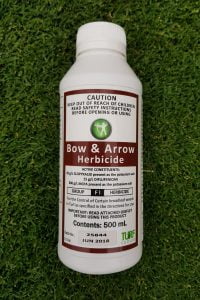 Bow & Arrow 500ml Herbicide bottle on grass background